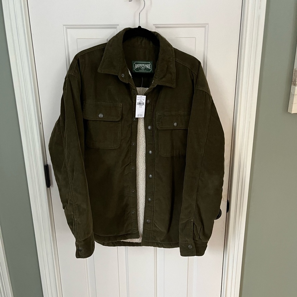 NWT American Eagle Corduroy Olive Green Sherpa Jacket Mens Medium
